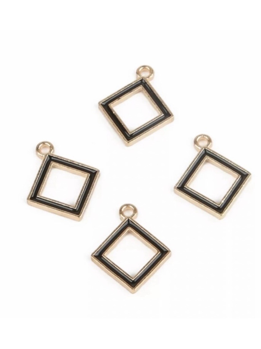 🔴 5 for $10 ONE Black Gold Diamond Pendant Charm Enamel Zinc Alloy Geometric